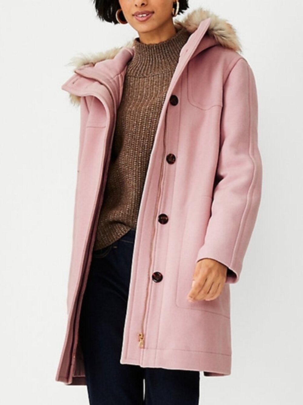 Ann Taylor Pink Wool Blend Duffle Coat